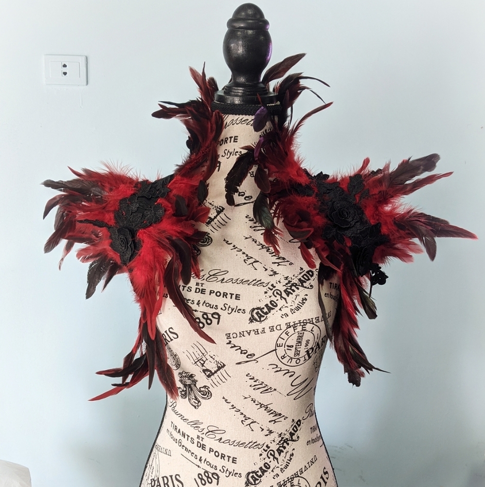 Red feathered Floral shawl